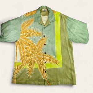Tommy Bahama 100% Silk Palm Print Shirt Men’s L Mint Resort Luxe Vacation Style